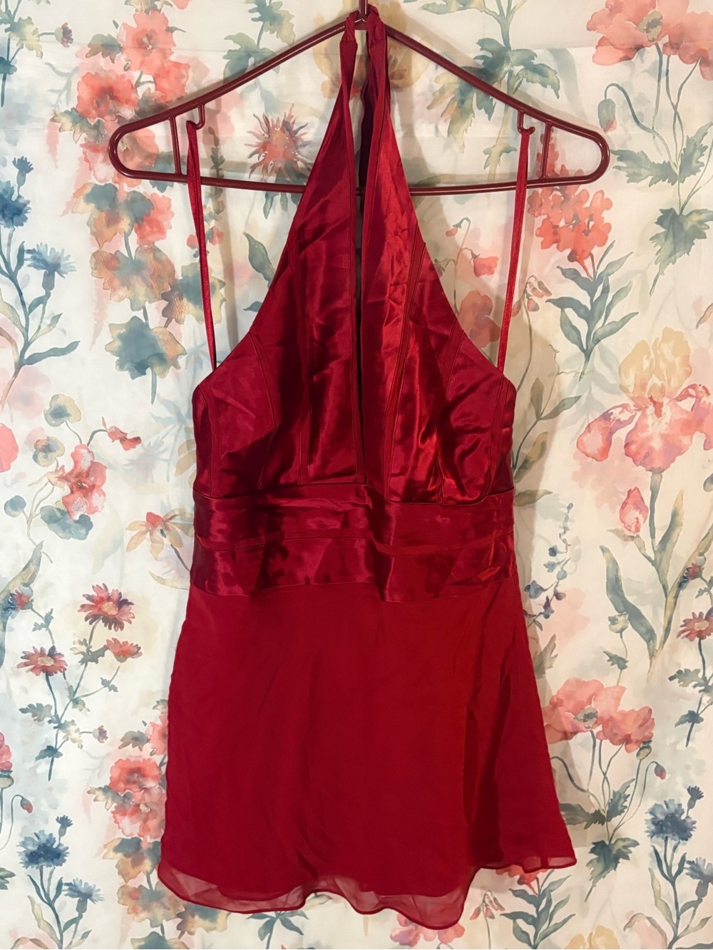 Vintage Red Satin Halter Mini Dress